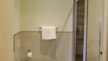 A modern bathroom with a toilet, bidet, and shower area.