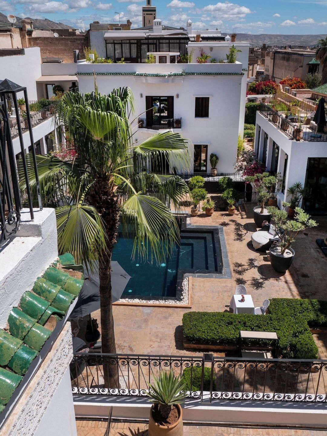 Outdoor pool, pool umbrellas, pool loungers