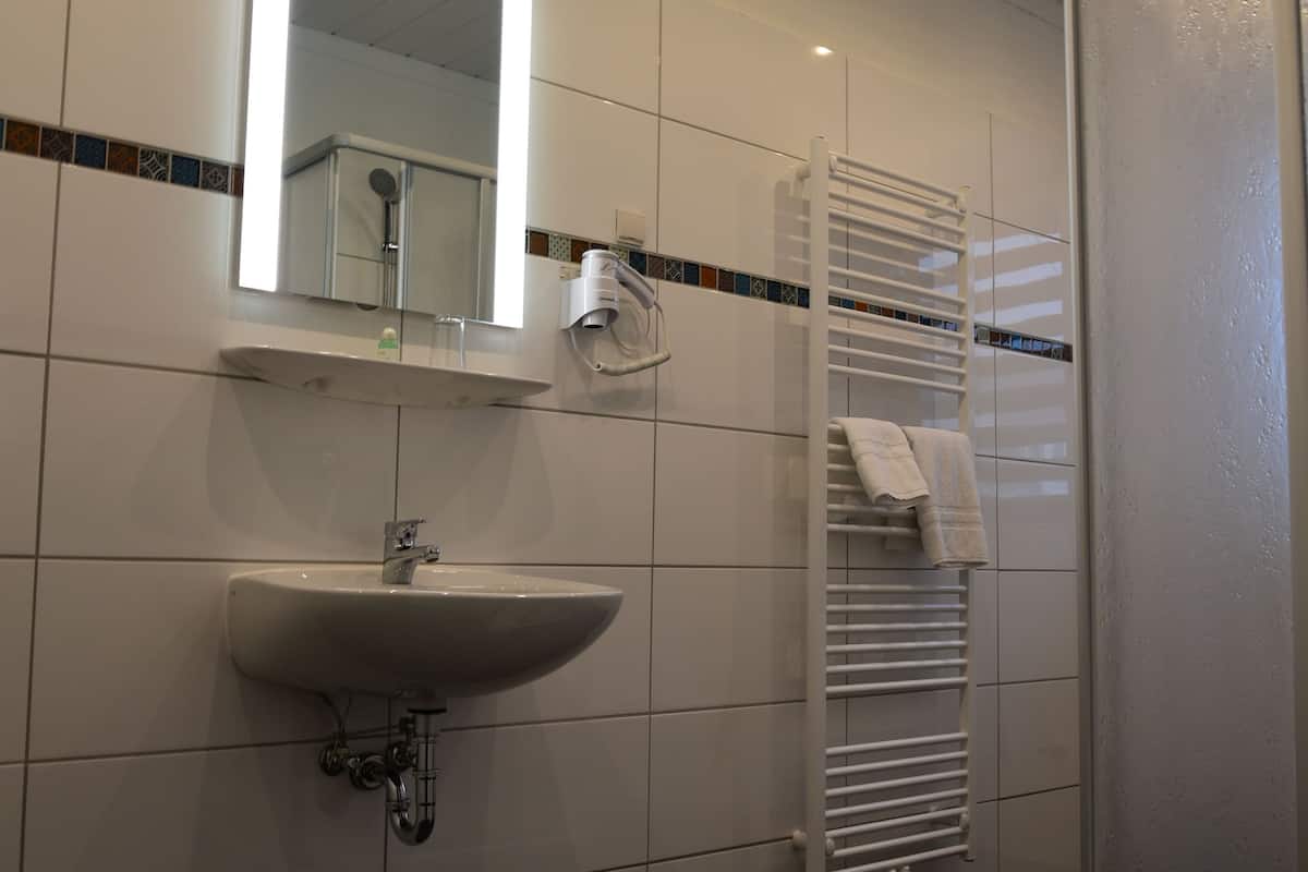 single room | bathroom | shower, towels