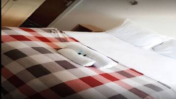 Blackout curtains, iron/ironing board, bed sheets