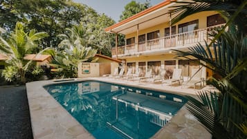 Outdoor pool, sun loungers