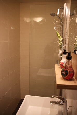 Double Room, 2 Single Beds (Tussen de Bluumkes) | Bathroom shower