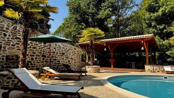 Outdoor pool, open 8:00 AM to 11:00 PM, pool umbrellas, pool loungers