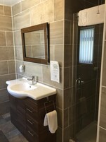 Shower, free toiletries, hair dryer, towels