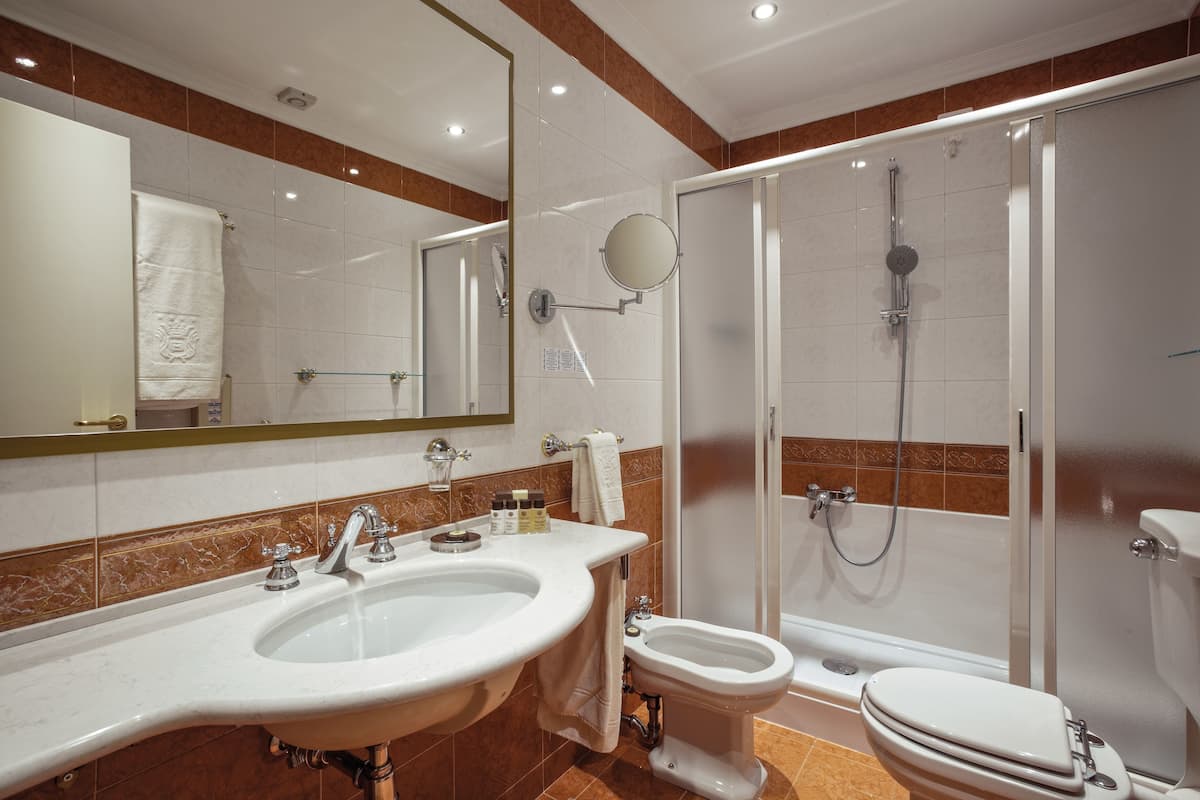 shower, free toiletries, hair dryer, bidet