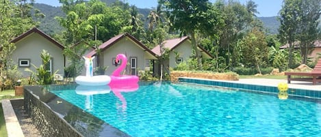 Outdoor pool, sun loungers