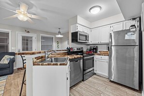 Fridge, microwave, oven, stovetop - Station One's First Flight at Station One 2 Bedroom, Easy Access to the Oceanfront! (Kill Devil Hills)