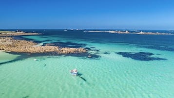 Plage, chaises longues