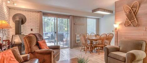 TV, fireplace, DVD player, books