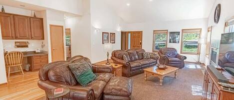 TV, fireplace, DVD player, books