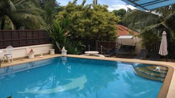 Outdoor pool, pool loungers