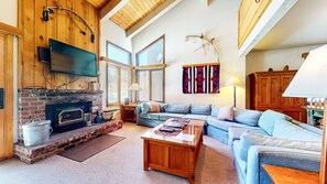 Condo, 1 Bedroom | Living area | TV, fireplace