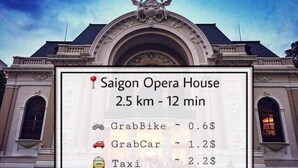 A signboard with the Saigon Opera House name, distance, and travel time. - Saigon City View Apartment & Pool (Ho Chi Minh City)