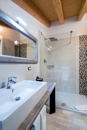 Shower, free toiletries, hair dryer, bathrobes