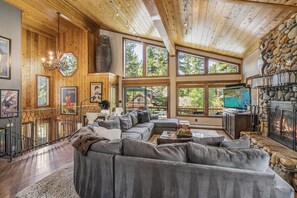 Smart TV, fireplace, DVD player, books