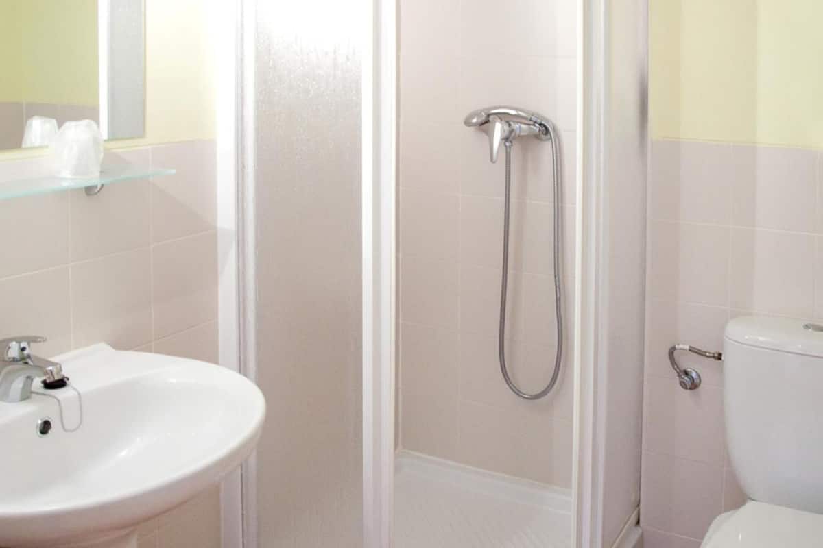 shower, free toiletries, hair dryer, towels