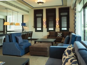 Villa, 2 Bedrooms, Lake View | Living room | 48-inch flat-screen TV with satellite channels, TV, iPod dock - Retaj Salwa Resort & Spa (Abu Nakhlah)