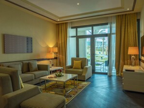 Villa, 3 Bedrooms, Private Pool | Living room | 48-inch flat-screen TV with satellite channels, TV, iPod dock - Retaj Salwa Resort & Spa (Abu Nakhlah)