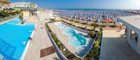 Beach nearby, sun-loungers, beach umbrellas, beach volleyball