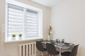 PaulMarieApartments near Prospect Pobediteley | Private kitchen | Full-sized fridge, microwave, stovetop, coffee/tea maker