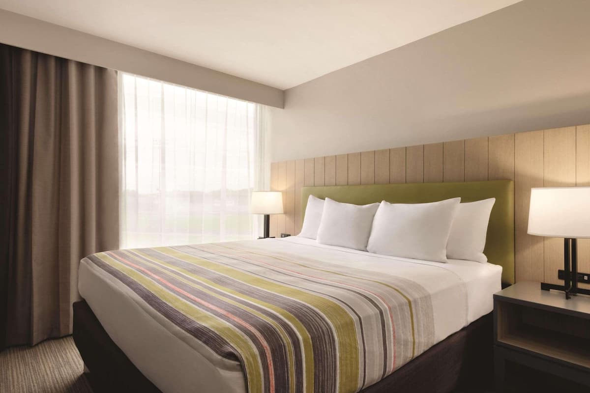 Desk, laptop workspace, blackout drapes, soundproofing