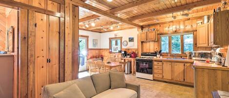 TV, fireplace, DVD player, books