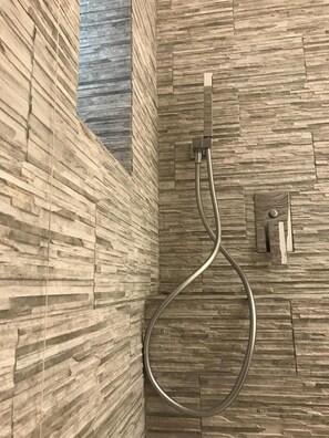 Shower, hair dryer, bathrobes, bidet