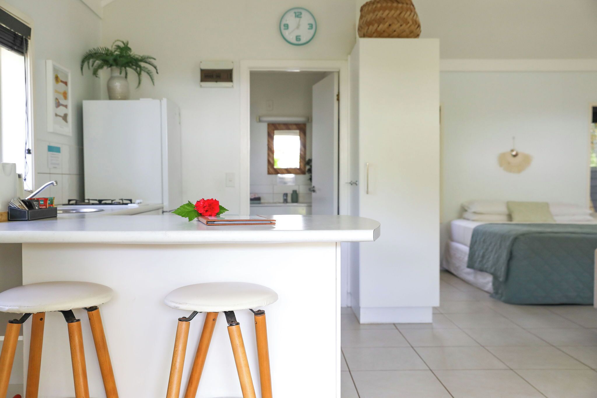 Standard Studio (Villa Tiare) | Private kitchen | Full-size fridge, microwave, oven, stovetop