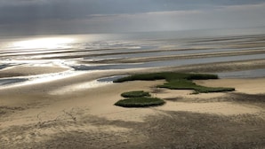 A coastal landscape with a sandy beach, tidal pools, and grassy patches. - Sun, Sand, and Serenity: Only 3 peak weeks remaining - Includes Private Beach (Eastham)