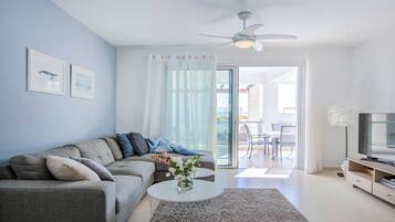 Villa, 3 Bedrooms, Private Pool | Living room | 55-inch flat-screen TV with satellite channels, Smart TV