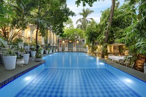 Outdoor pool, open 10:30 AM to 7:00 PM, pool umbrellas, sun loungers - Hotel Raj Palace By Howard (Udaipur)