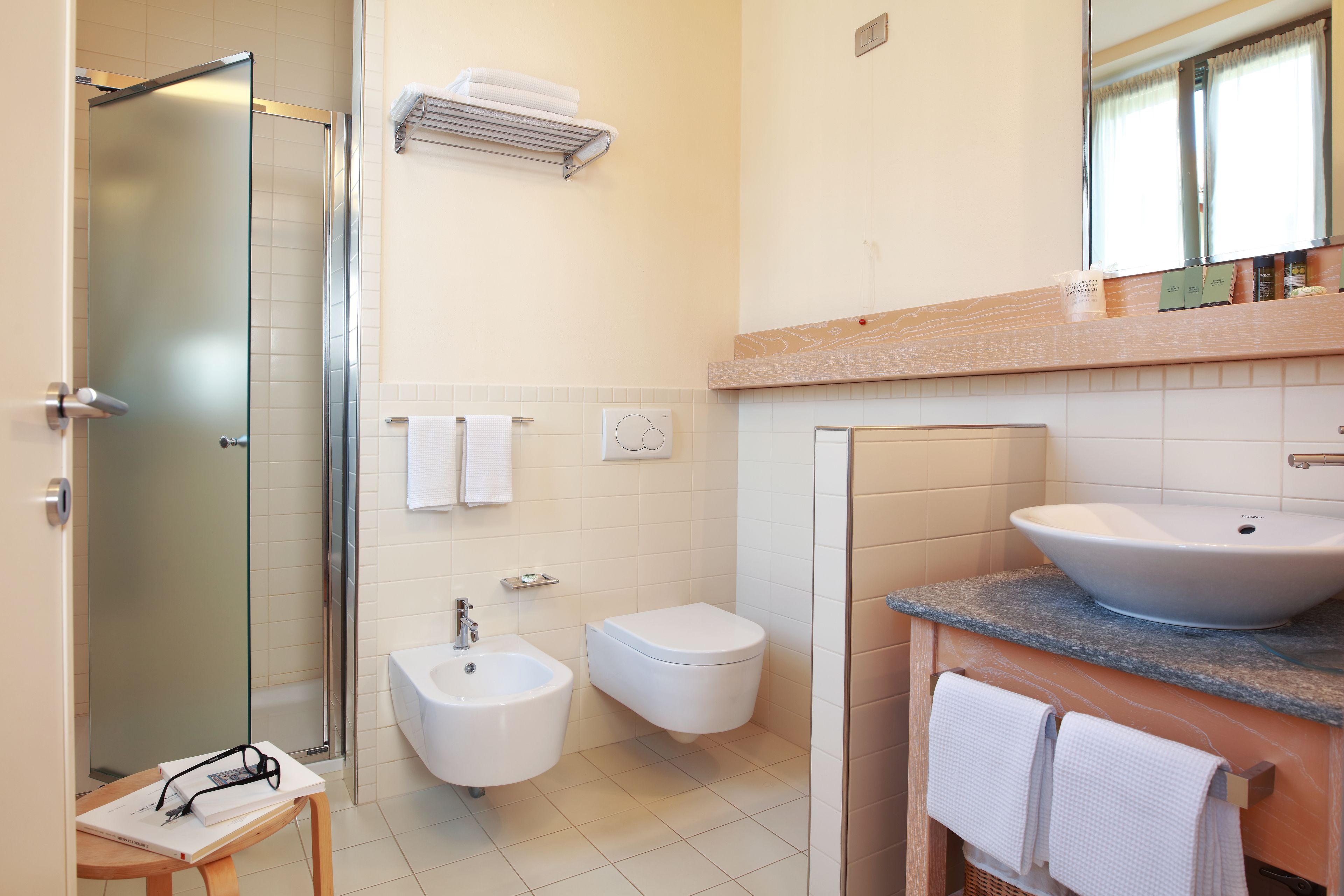 shower, free toiletries, hair dryer, bathrobes