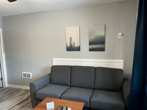 Suite – junior, 1 queensize-seng med sovesofa, kjøkken, fjellutsikt (Rm 10) | Oppholdsområde | En 36-tommers TV med kabel-kanaler samt strømmetjenester