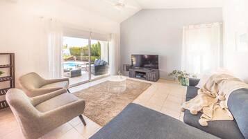 Villa, 4 Bedrooms, Hot Tub, Sea View | Living area | Plasma TV, video game console
