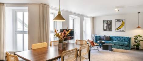 Design Apartment, 2 Bedrooms, Kitchen, Courtyard View (Amaliegade 43, Ground Floor) | Living area | Flat-screen TV, pay films