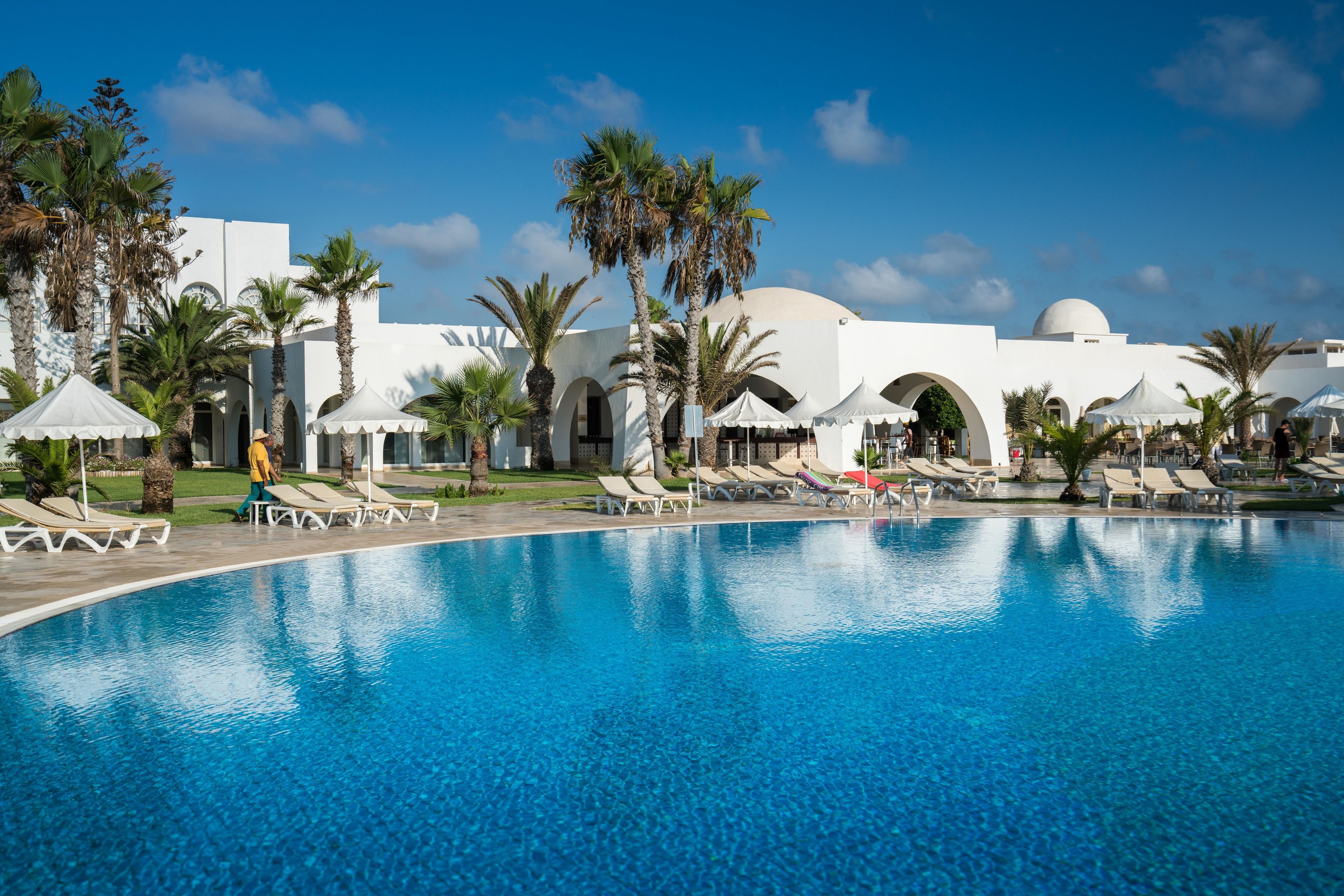 Indoor pool, outdoor pool, pool umbrellas, sun loungers