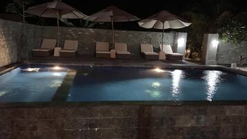 Outdoor pool, sun loungers