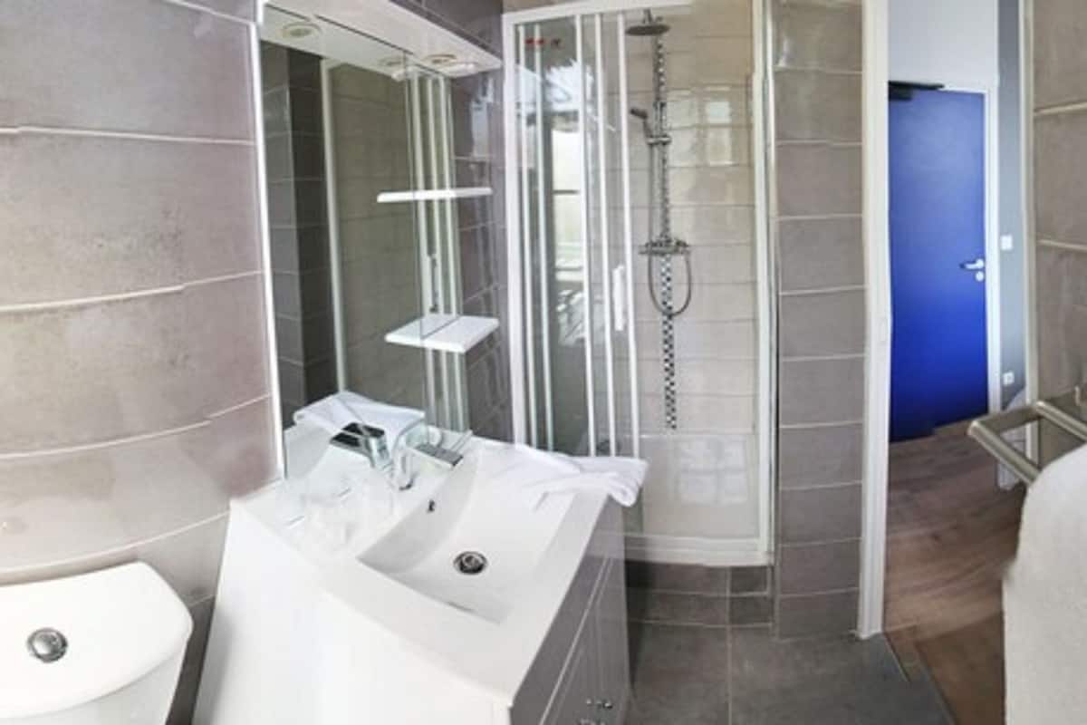 double room | bathroom | shower, free toiletries, towels