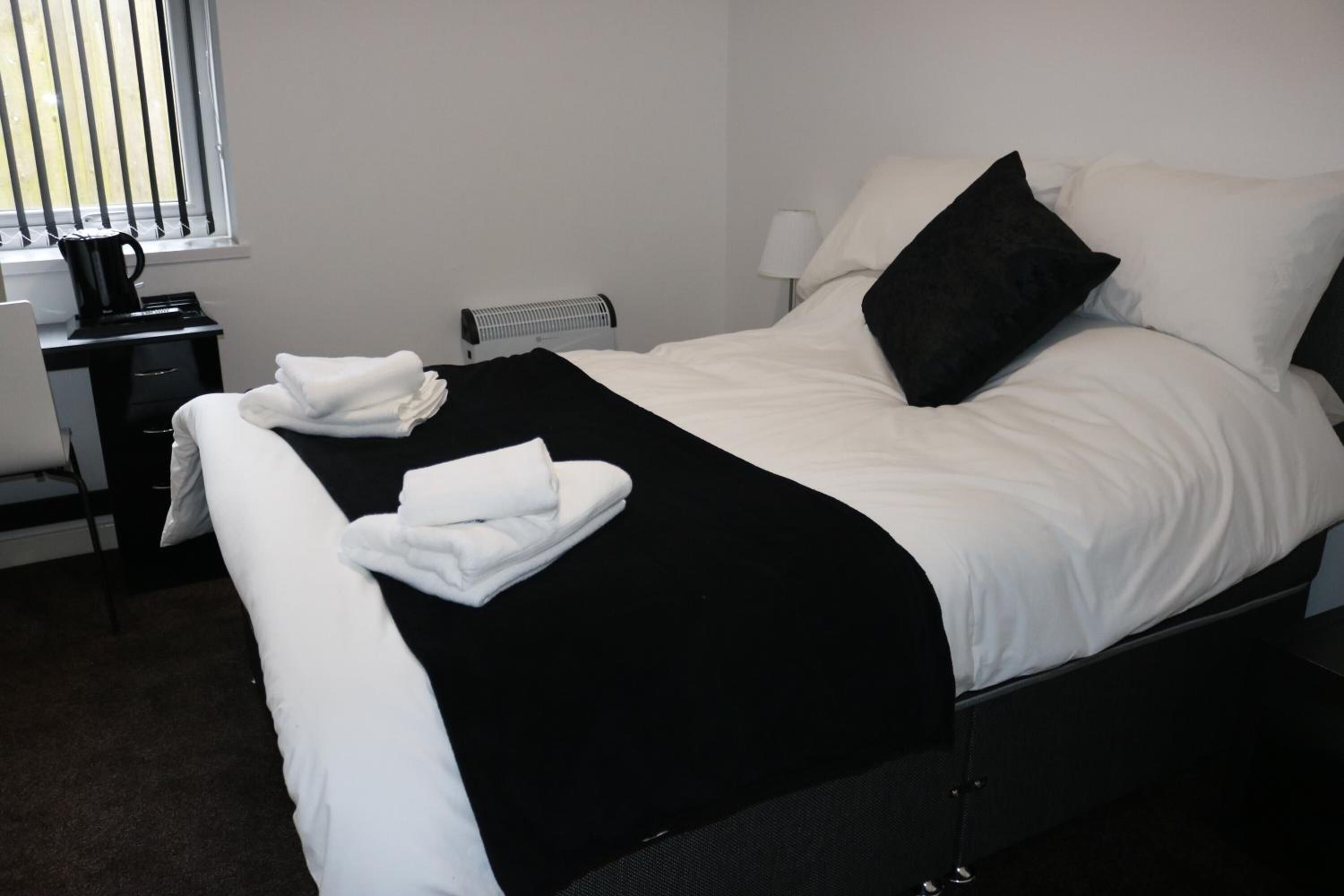 desk, blackout curtains, soundproofing, iron/ironing board