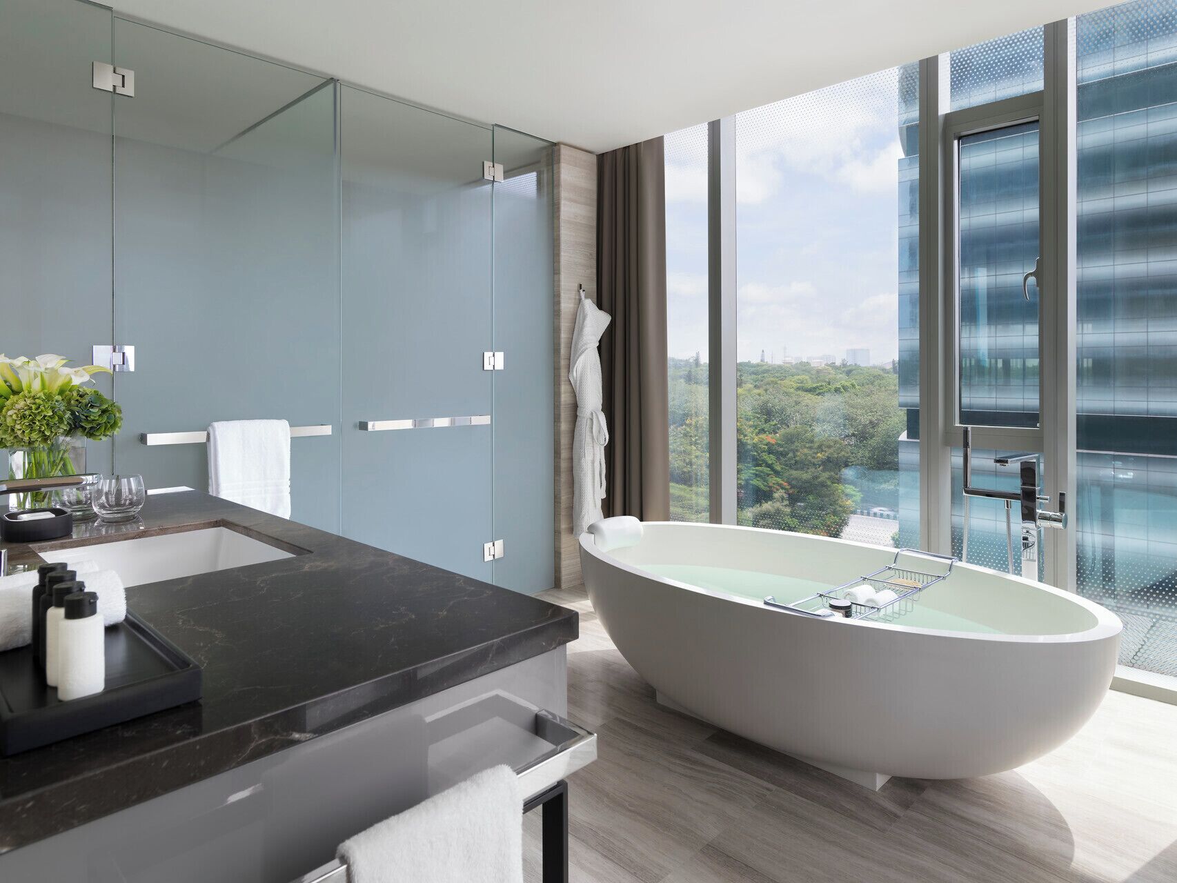 club room king | bathroom | separate bathtub and shower, deep-soaking bathtub, rainfall showerhead