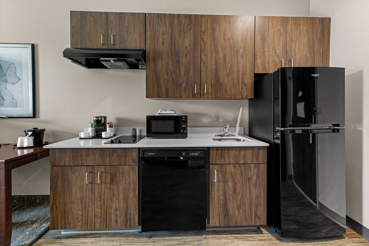 mini-fridge, microwave, coffee/tea maker, freezer