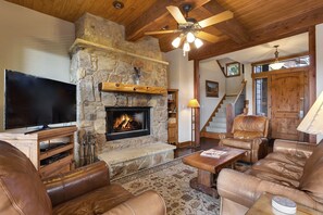 Téléviseur connecté, foyer, lecteur de DVD, livres