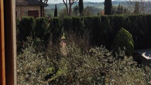 A view of a rural landscape with a building, trees, and a hedge. - Le Piccole Scalette"Under the Tuscan Sun" (San Vincenzo a Torri)