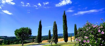 トスカーナの丘のパノラマの農家。 無料のWifi