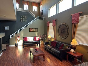 Smart TV, fireplace, DVD player