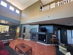 Smart TV, fireplace, DVD player