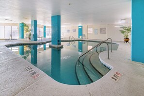An indoor swimming pool with clear signage indicating depth and no diving zones. - Oceanfront Breath Taking View with Private Balcony - 2bd/2ba Condo in NMB (North Myrtle Beach)