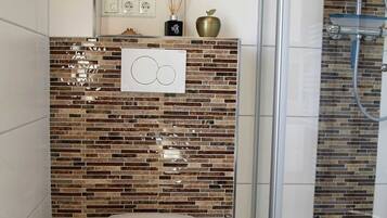 Hair dryer, towels, toilet paper