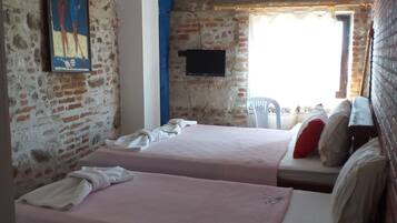 Desk, bed sheets