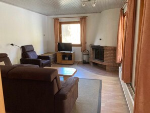 Una televisión, una chimenea